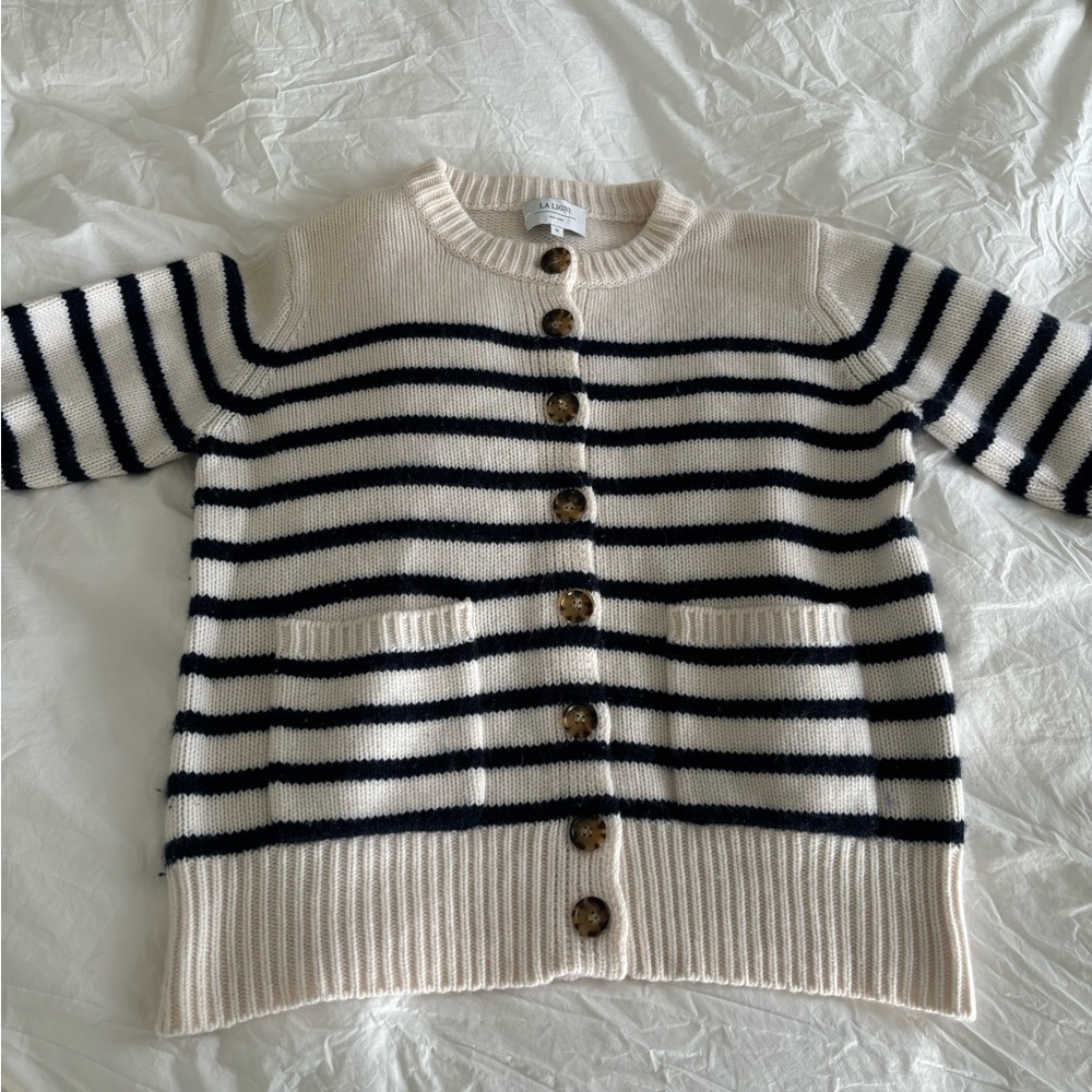 La Ligne Cream and navy Striped Cardigan Sweater